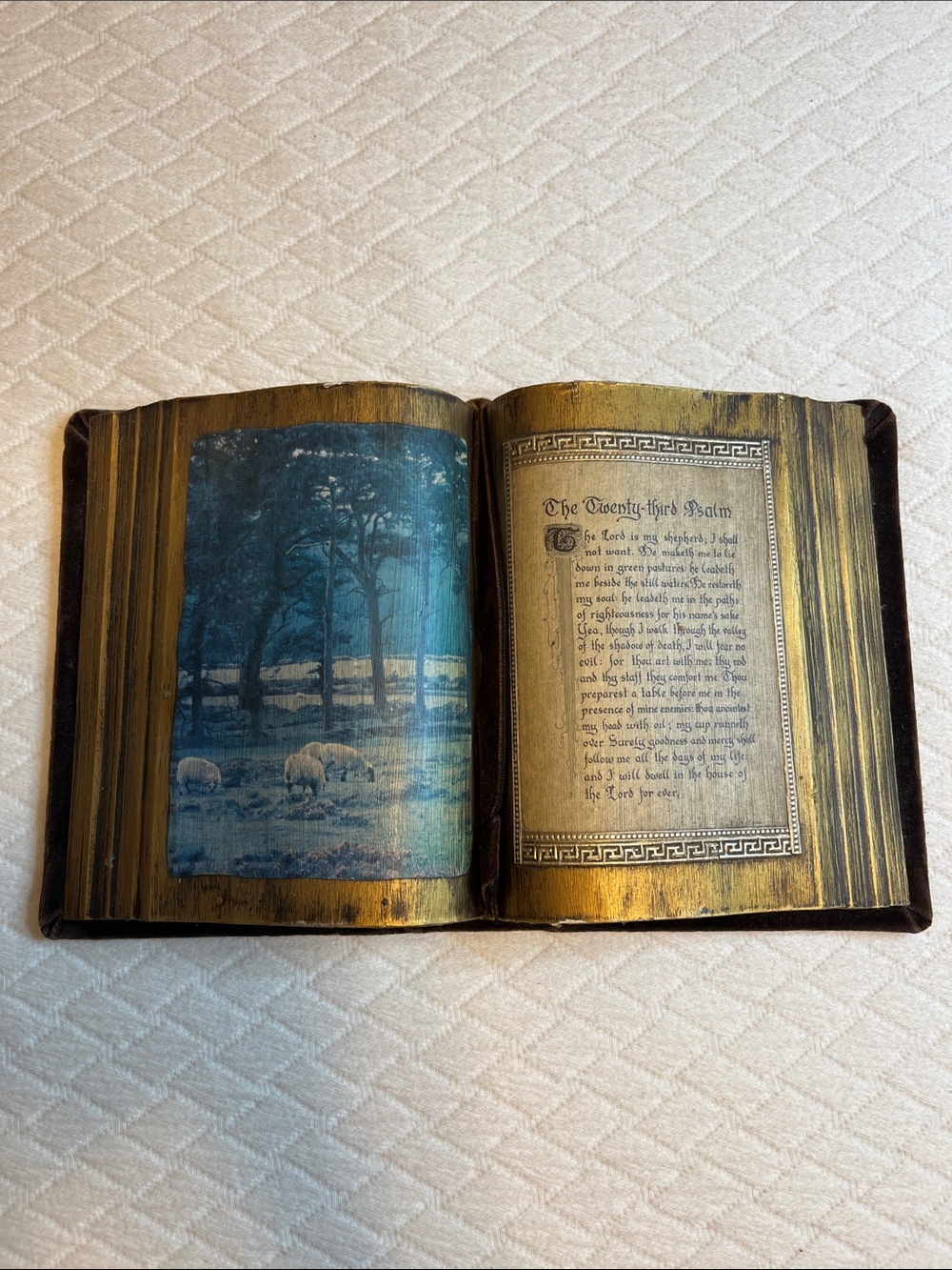 Golden Bible Open Book Accent - vintage Decor, trompe l’oeil false book